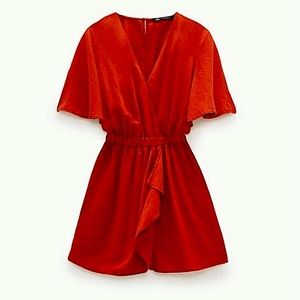 NWT red linen romper